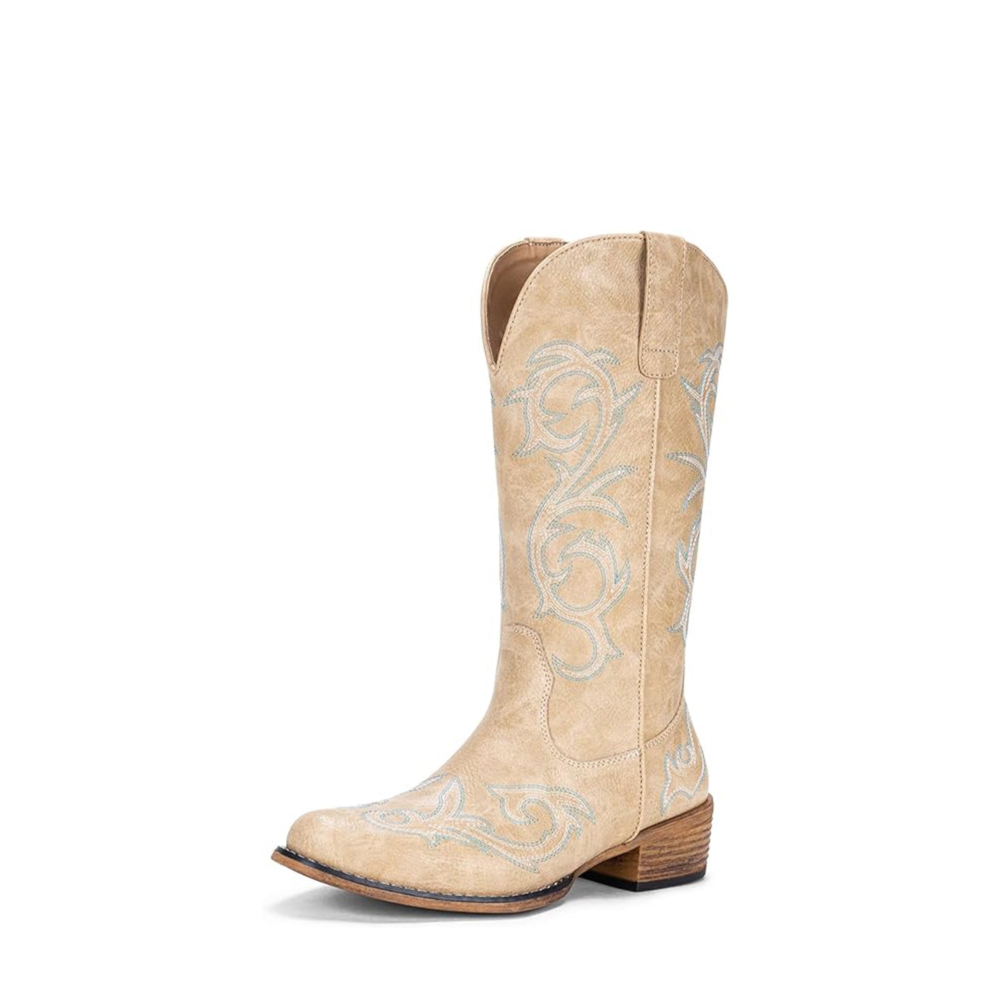 Jeossy Women's 9808 Cowboy Boots Square Toe Cowgirl Boots | Western Embroidered Knee High Boot with Inside Zipper