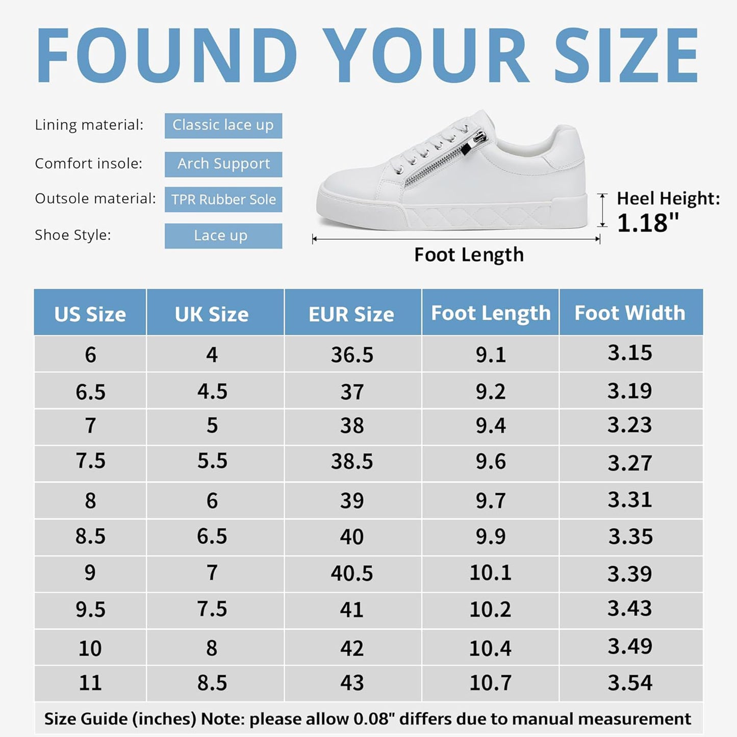 Jeossy Women's 8029 Flat Low Top Casual Fashion Sneakers Cap Toe Shoes with Zipper