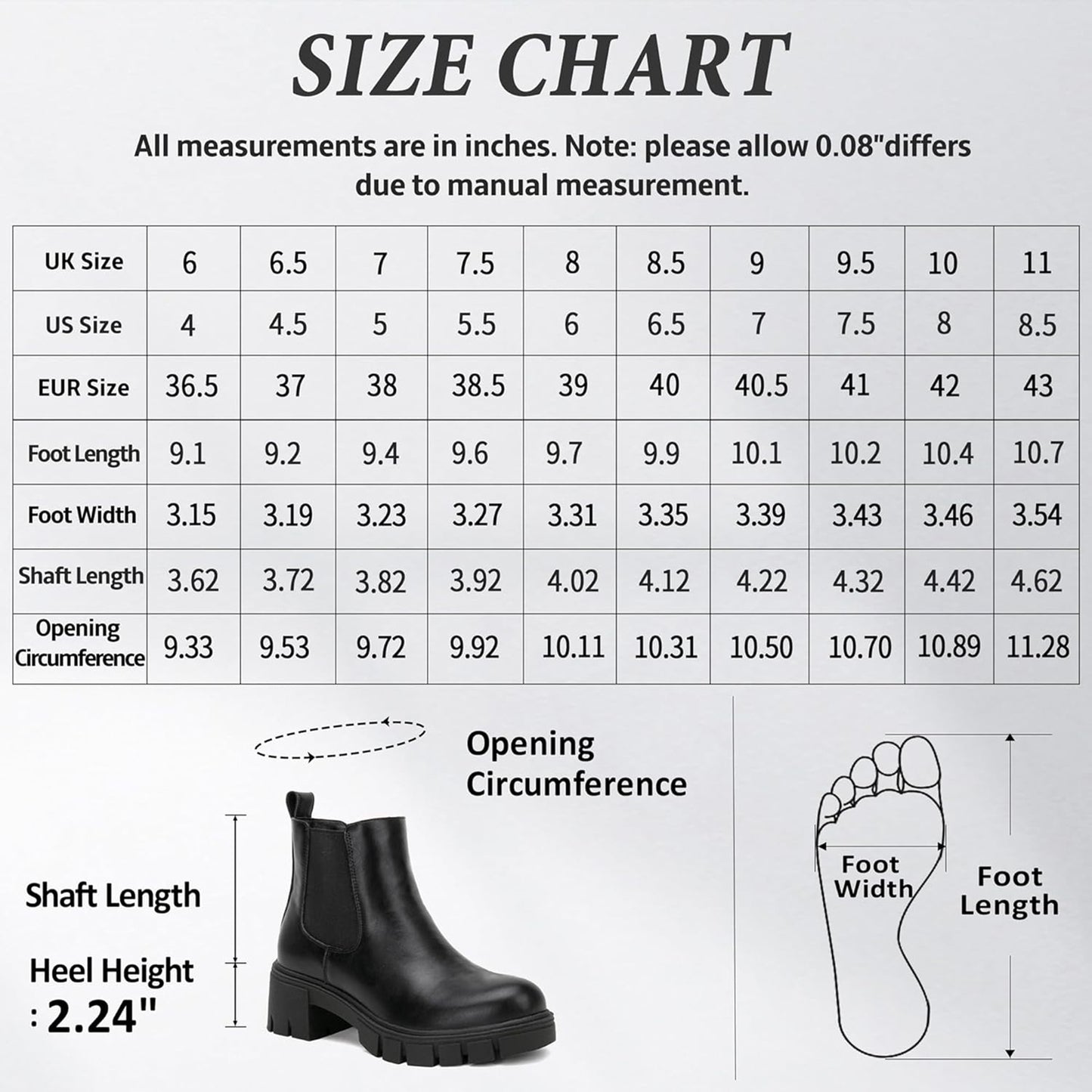 Jeossy Women's Ankle Boots 9606+9606L Chelsea Platform Chucky Heel Booties for Women