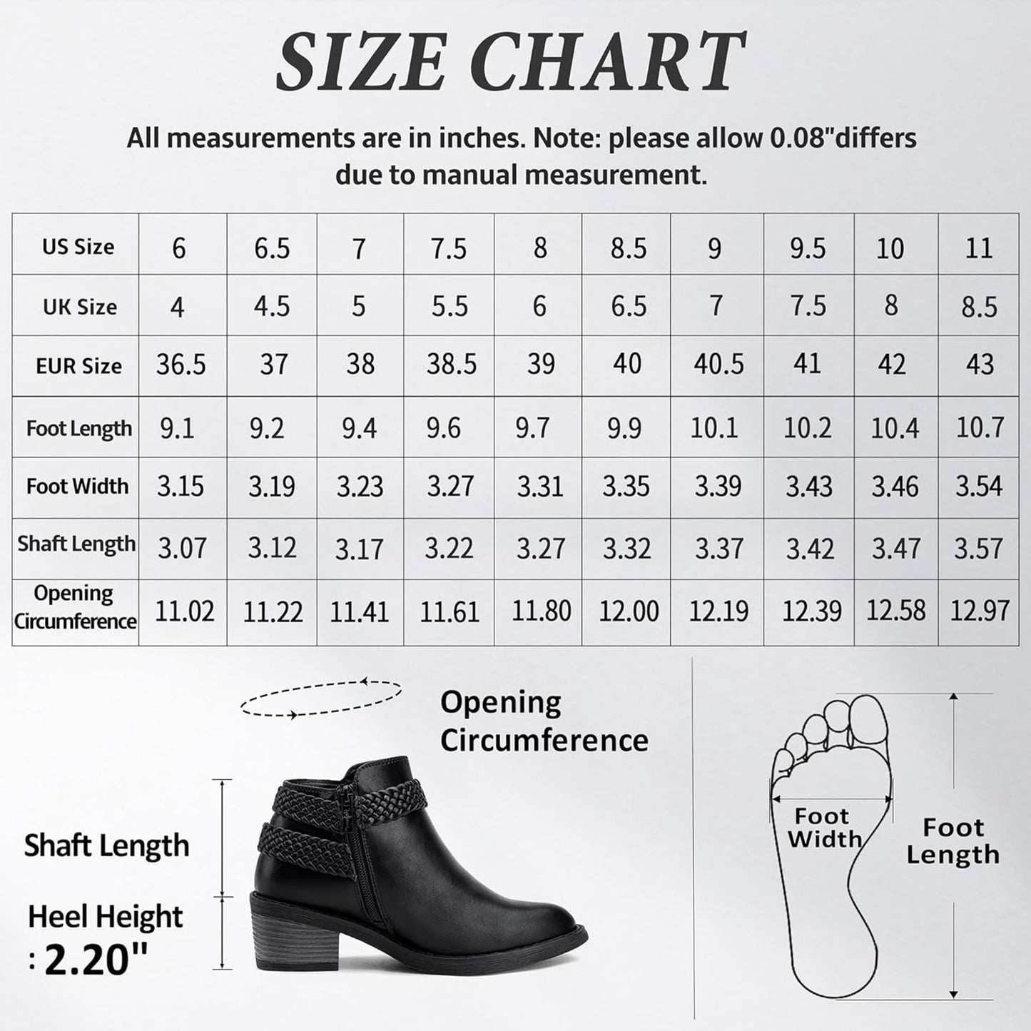 Jeossy Women's 9616+9616L Ankle Boots Low Heel Short Fall Booties with Side Zipper