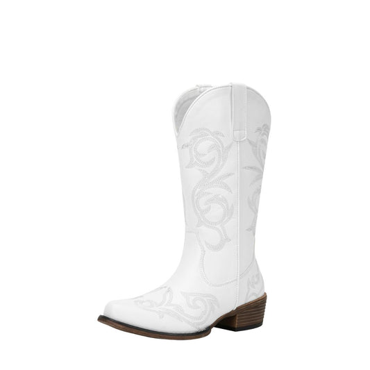 Jeossy Women's 9808 Cowboy Boots Square Toe Cowgirl Boots | Western Embroidered Knee High Boot with Inside Zipper