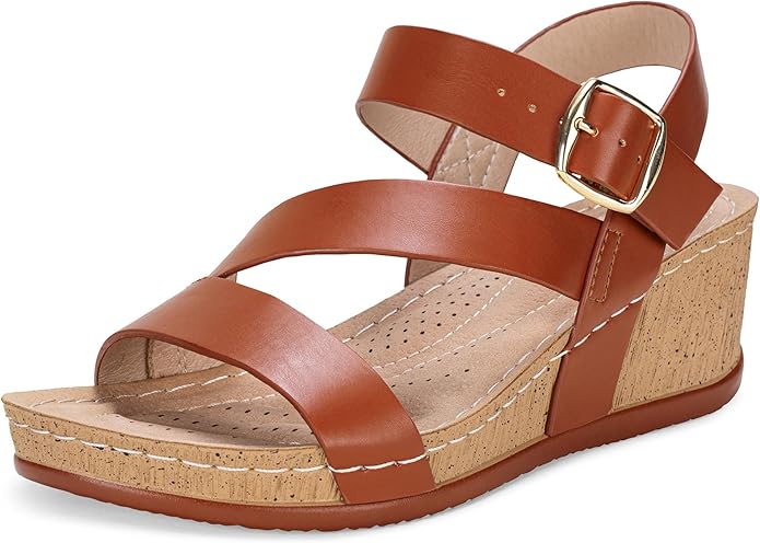 Jeossy Womens Wedge Platform Sandals 835+836 Open Toe Buckle Ankle Strap Summer Walking Wedges Sandal