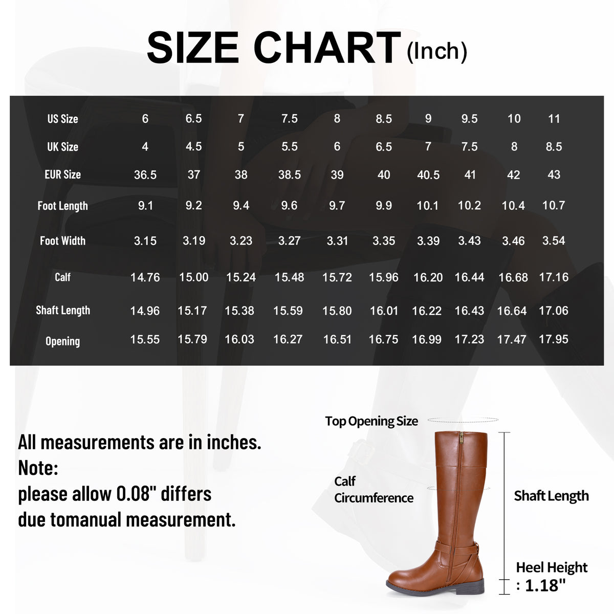 Women's 951+951W Knee High Riding Boots Metal Buckle Calf Boot