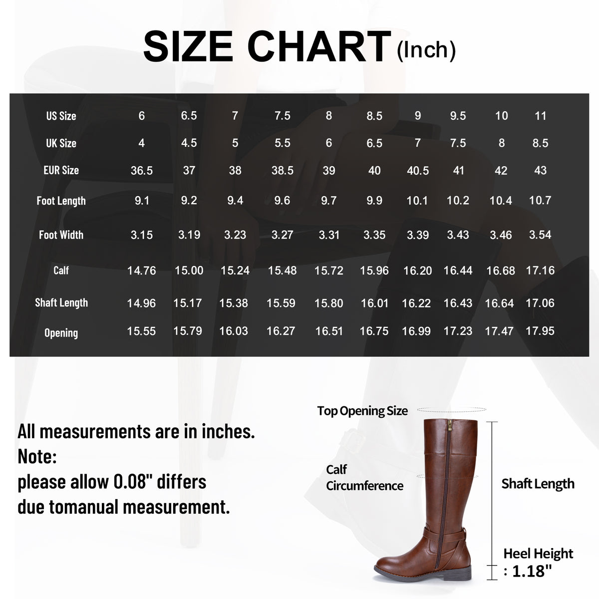 Women's 951+951W Knee High Riding Boots Metal Buckle Calf Boot