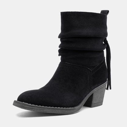 Jeossy 9203 Women's Slouchy Ankle Boots, Square Toe Low Block Heel Tassel
