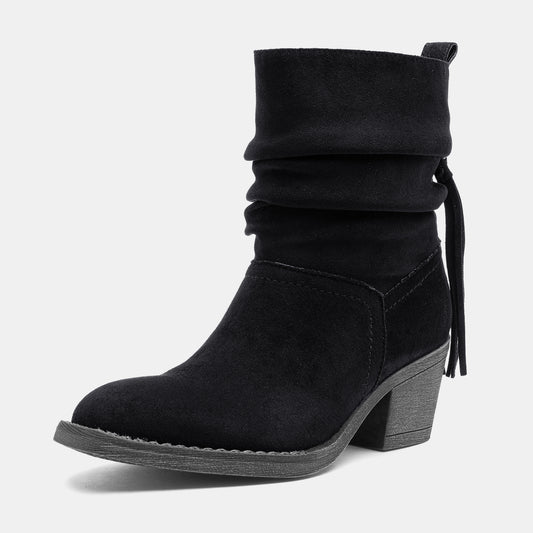 Jeossy 9203 Women's Slouchy Ankle Boots, Square Toe Low Block Heel Tassel