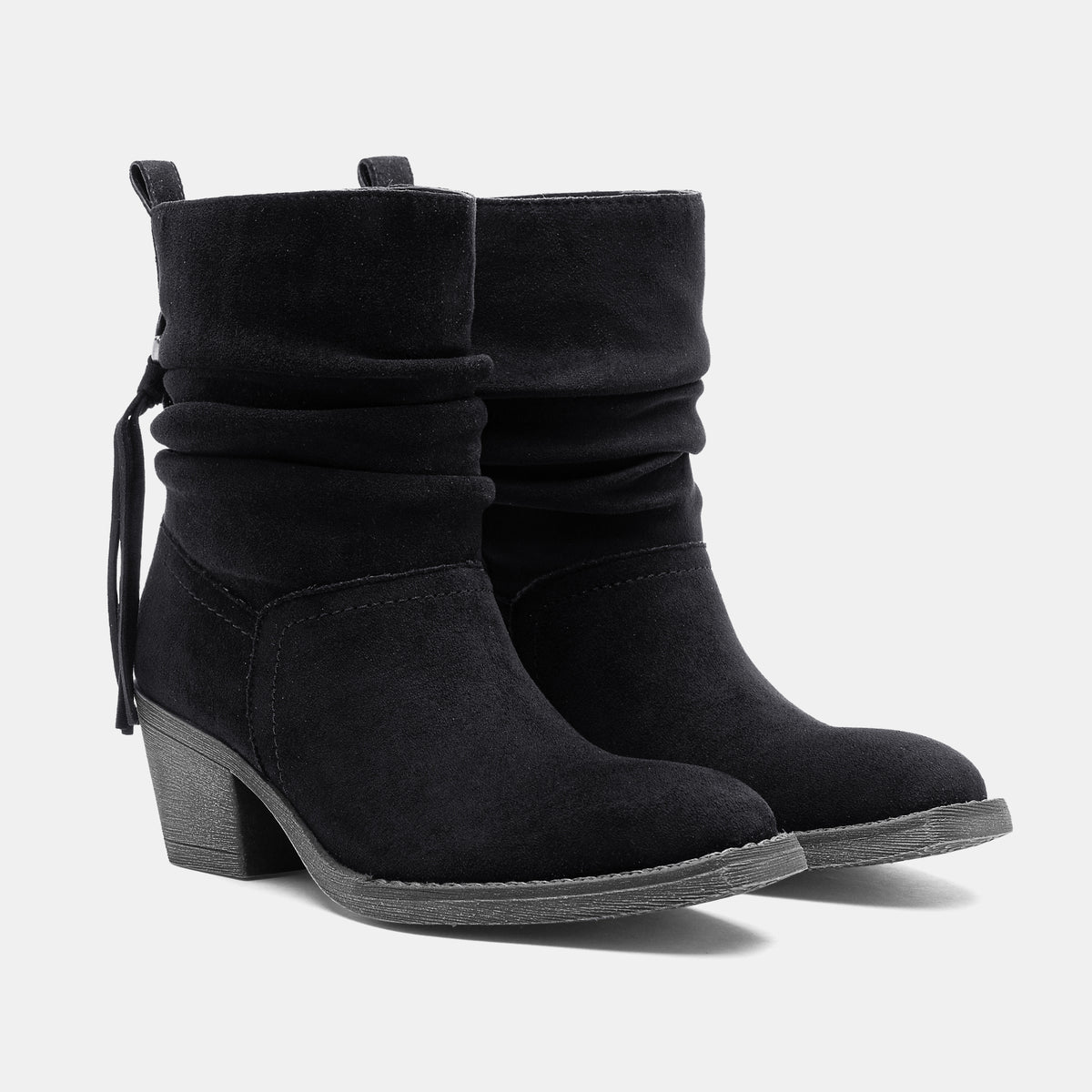 Jeossy 9203 Women's Slouchy Ankle Boots, Square Toe Low Block Heel Tassel