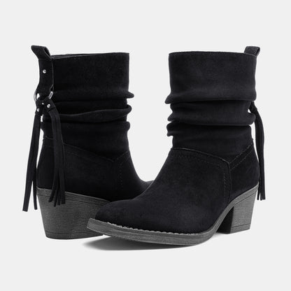 Jeossy 9203 Women's Slouchy Ankle Boots, Square Toe Low Block Heel Tassel