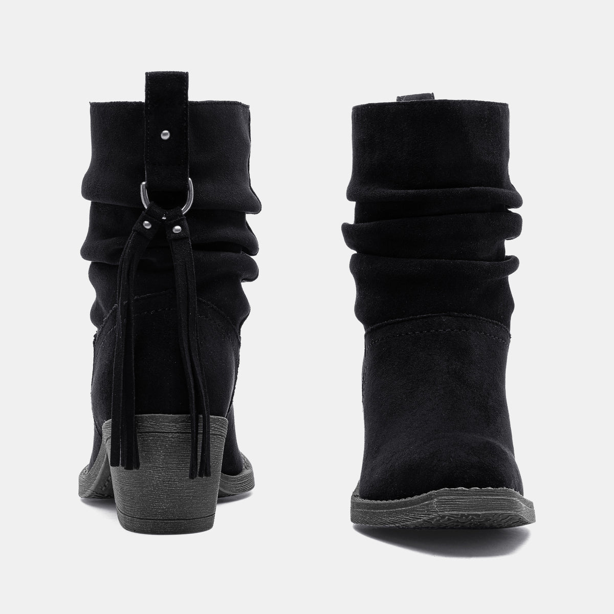 Jeossy 9203 Women's Slouchy Ankle Boots, Square Toe Low Block Heel Tassel