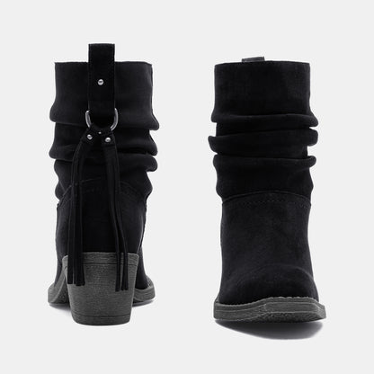 Jeossy 9203 Women's Slouchy Ankle Boots, Square Toe Low Block Heel Tassel