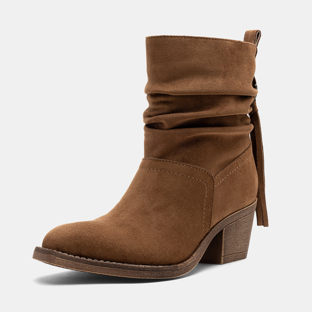 Jeossy 9203 Women's Slouchy Ankle Boots, Square Toe Low Block Heel Tassel
