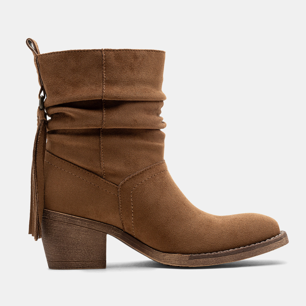 Jeossy 9203 Women's Slouchy Ankle Boots, Square Toe Low Block Heel Tassel