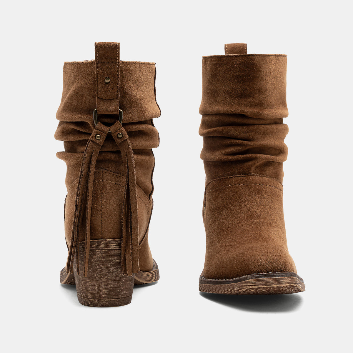 Jeossy 9203 Women's Slouchy Ankle Boots, Square Toe Low Block Heel Tassel