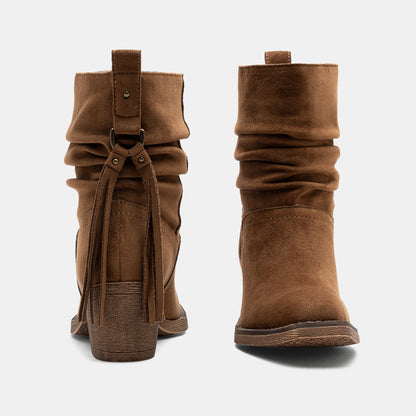 Jeossy 9203 Women's Slouchy Ankle Boots, Square Toe Low Block Heel Tassel