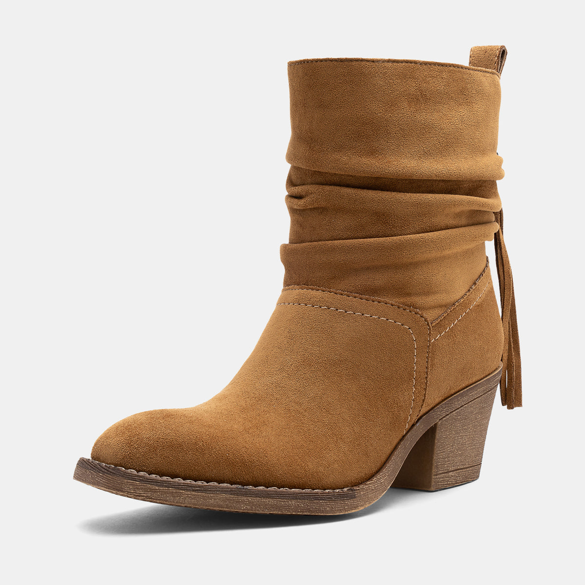 Jeossy 9203 Women's Slouchy Ankle Boots, Square Toe Low Block Heel Tassel