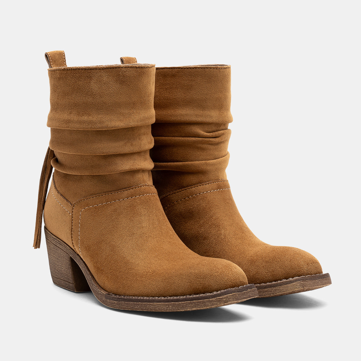 Jeossy 9203 Women's Slouchy Ankle Boots, Square Toe Low Block Heel Tassel