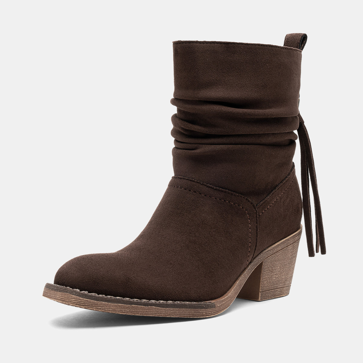 Jeossy 9203 Women's Slouchy Ankle Boots, Square Toe Low Block Heel Tassel