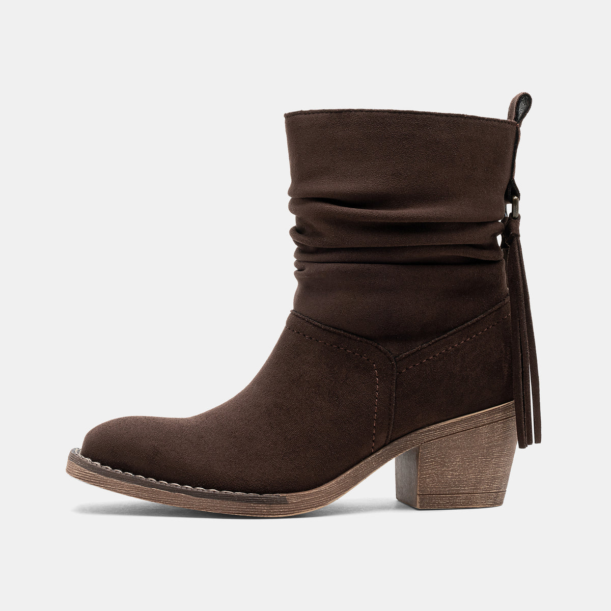 Jeossy 9203 Women's Slouchy Ankle Boots, Square Toe Low Block Heel Tassel