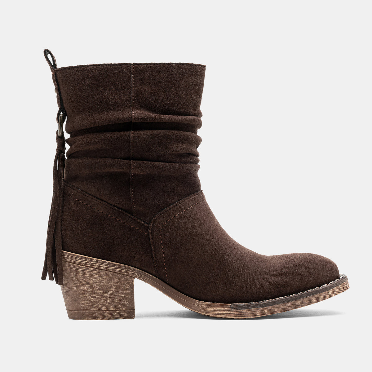 Jeossy 9203 Women's Slouchy Ankle Boots, Square Toe Low Block Heel Tassel