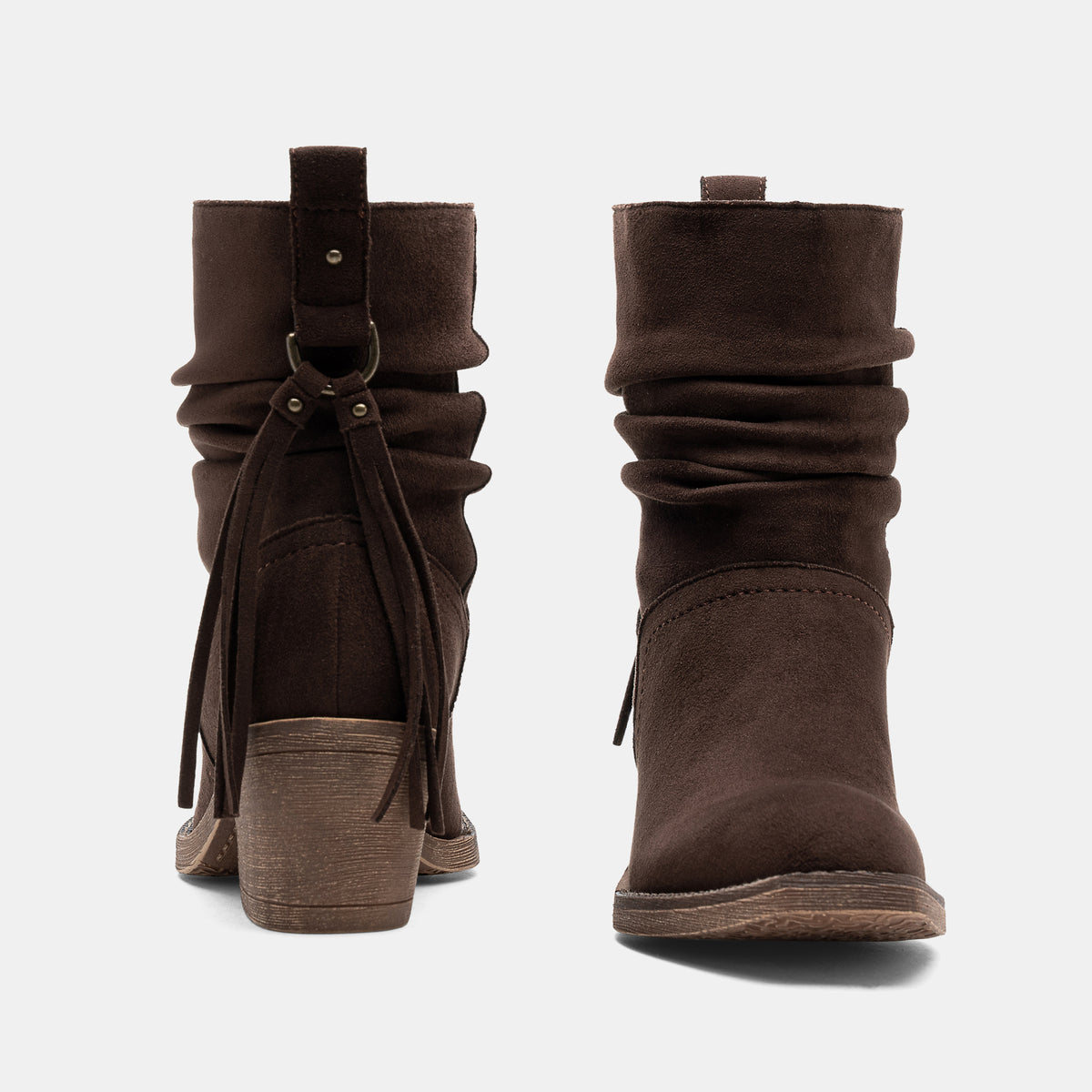 Jeossy 9203 Women's Slouchy Ankle Boots, Square Toe Low Block Heel Tassel