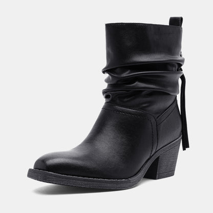 Jeossy 9203 Women's Slouchy Ankle Boots, Square Toe Low Block Heel Tassel