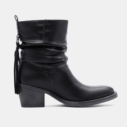 Jeossy 9203 Women's Slouchy Ankle Boots, Square Toe Low Block Heel Tassel