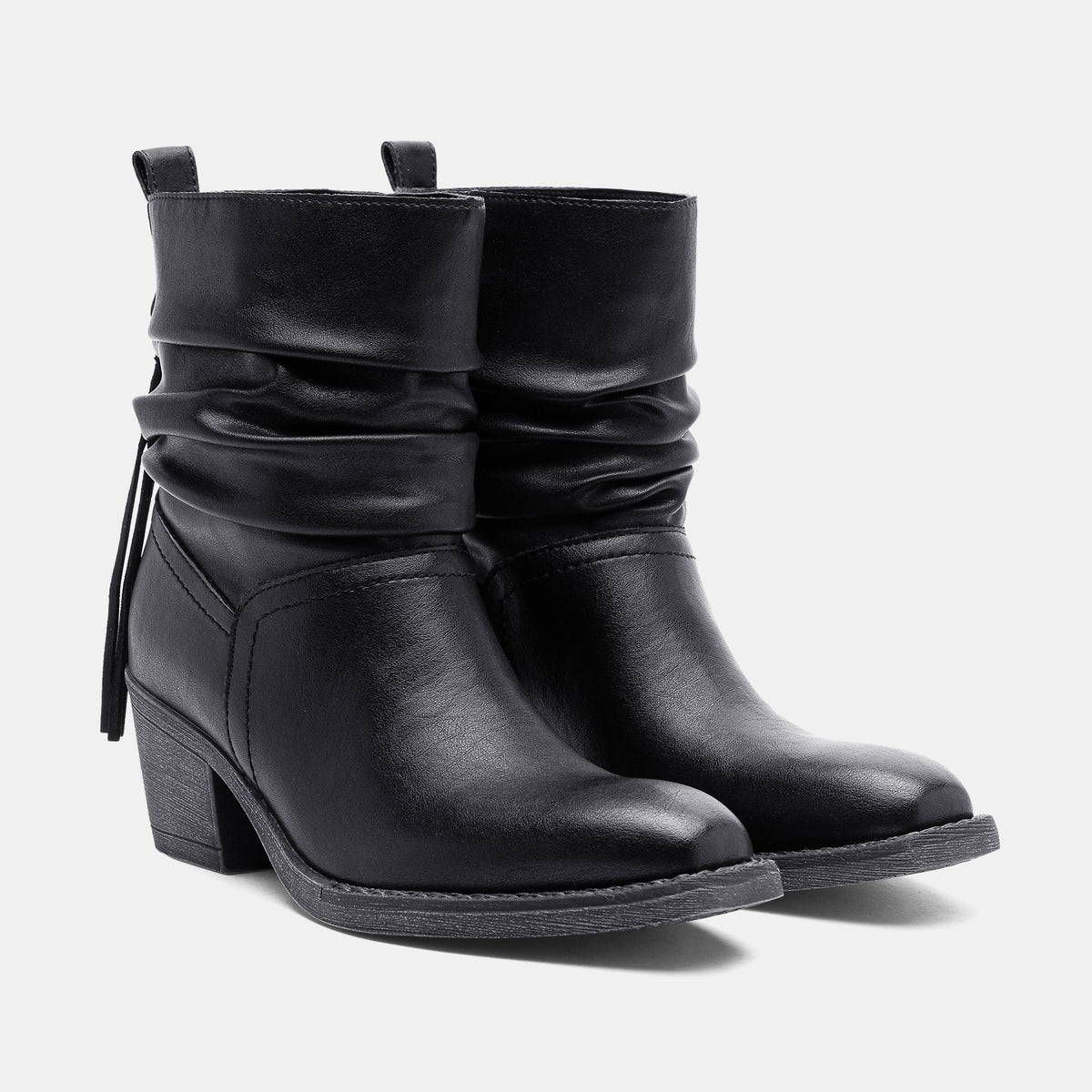 Jeossy 9203 Women's Slouchy Ankle Boots, Square Toe Low Block Heel Tassel
