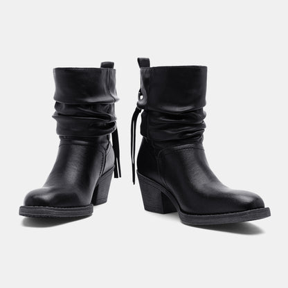 Jeossy 9203 Women's Slouchy Ankle Boots, Square Toe Low Block Heel Tassel