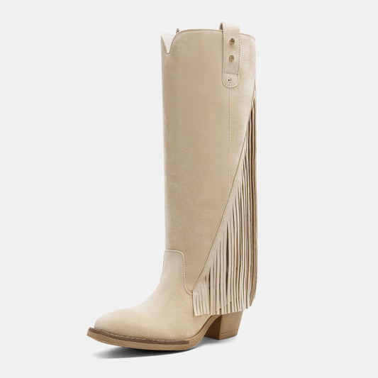 Jeossy 9266 Women's Tall Riding Knee High Fringe Square Toe Boots