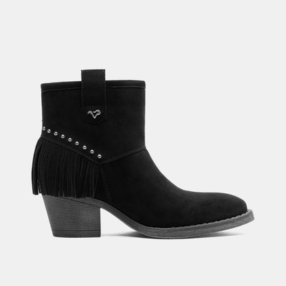 Jeossy 9207 Women's Western Square Toe Low Block Heel Fringe Booties