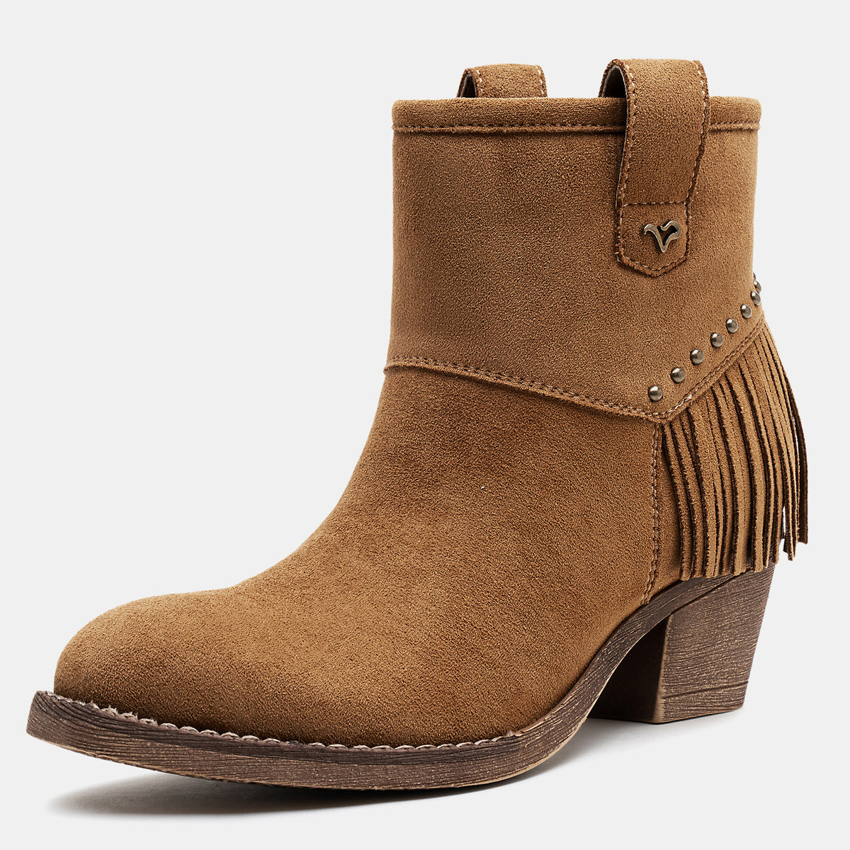 Jeossy 9207 Women's Western Square Toe Low Block Heel Fringe Booties