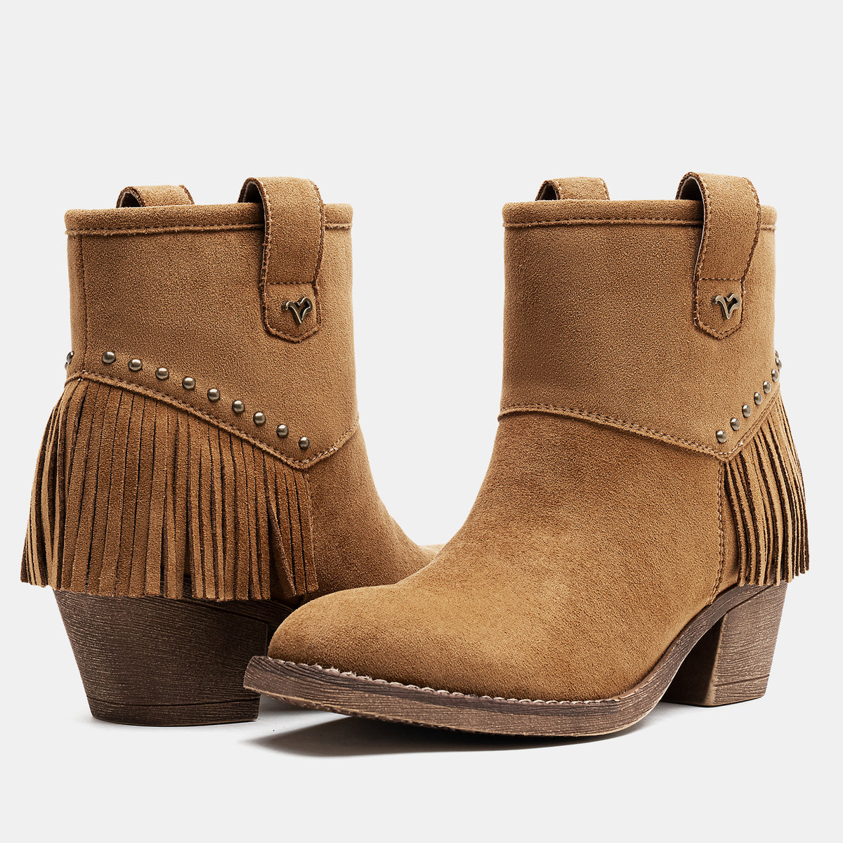 Jeossy 9207 Women's Western Square Toe Low Block Heel Fringe Booties
