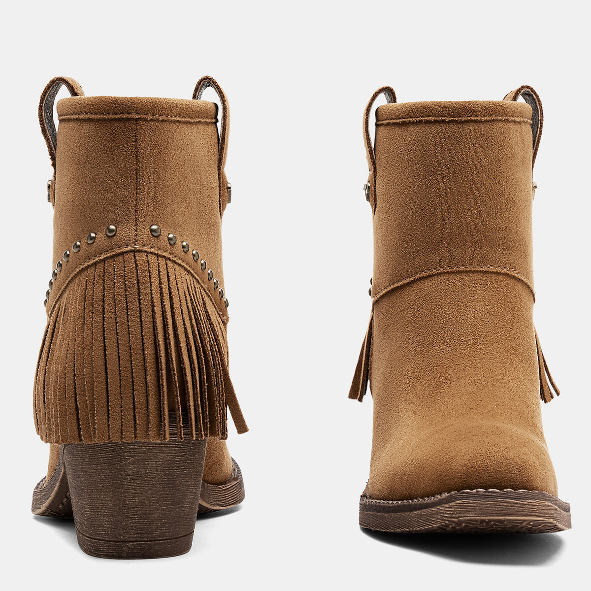 Jeossy 9207 Women's Western Square Toe Low Block Heel Fringe Booties