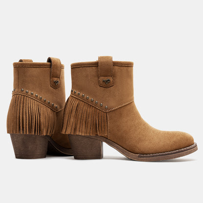 Jeossy 9207 Women's Western Square Toe Low Block Heel Fringe Booties