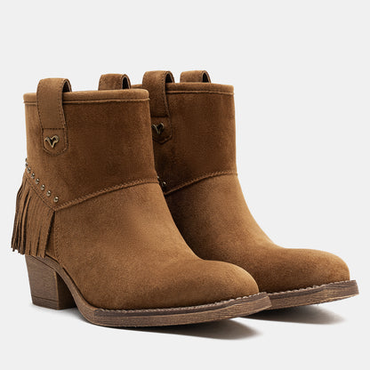 Jeossy 9207 Women's Western Square Toe Low Block Heel Fringe Booties