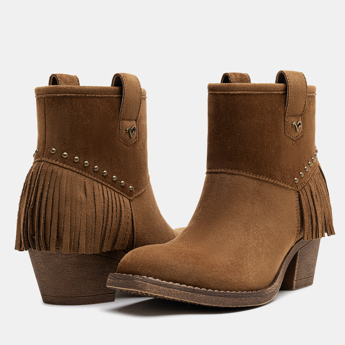 Jeossy 9207 Women's Western Square Toe Low Block Heel Fringe Booties