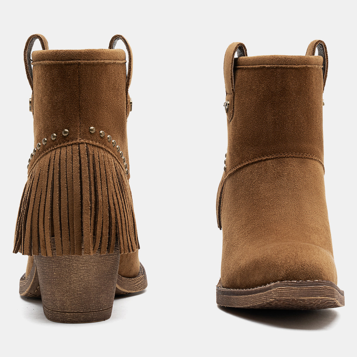 Jeossy 9207 Women's Western Square Toe Low Block Heel Fringe Booties
