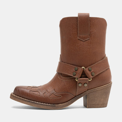Jeossy 9206 Women's Western Ankle Booties with Studded Strap and Block Heel