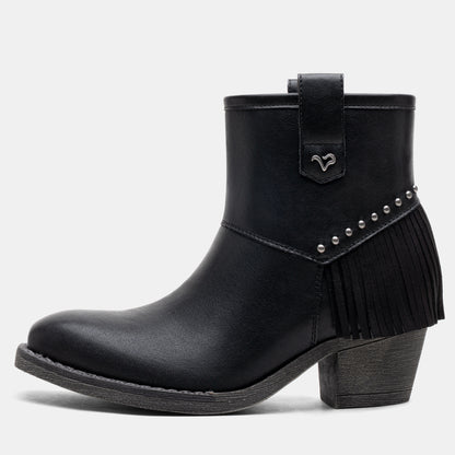Jeossy 9207 Women's Western Square Toe Low Block Heel Fringe Booties