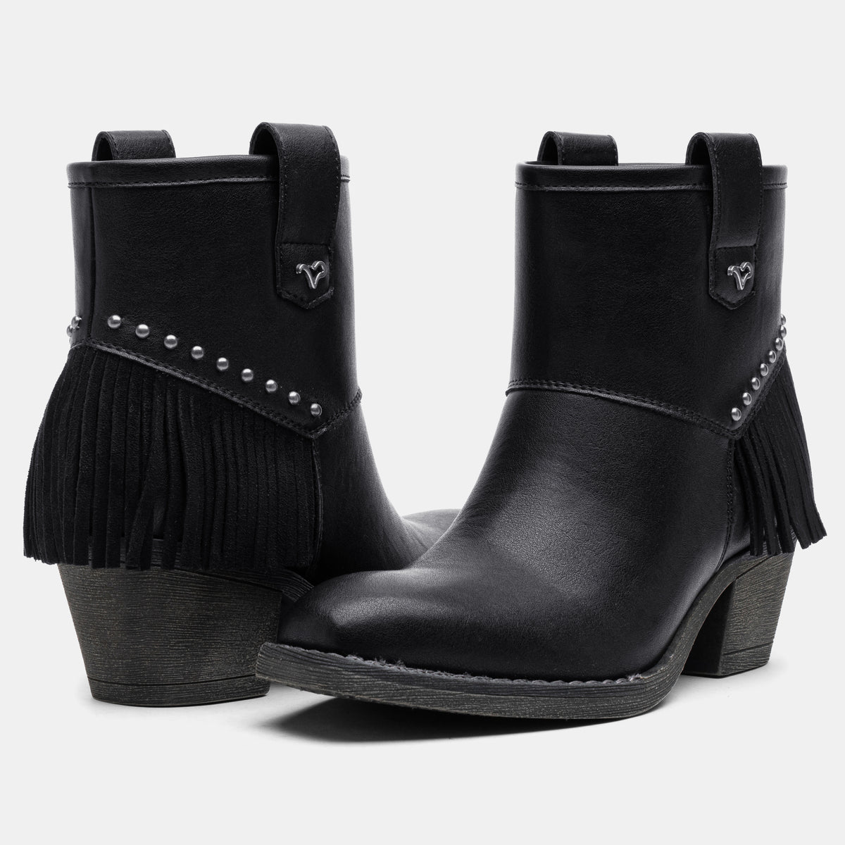 Jeossy 9207 Women's Western Square Toe Low Block Heel Fringe Booties