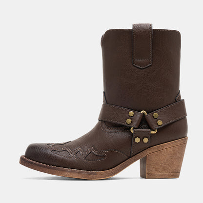 Jeossy 9206 Women's Western Ankle Booties with Studded Strap and Block Heel