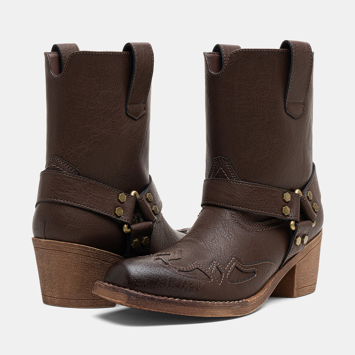 Jeossy 9206 Women's Western Ankle Booties with Studded Strap and Block Heel