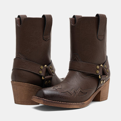 Jeossy 9206 Women's Western Ankle Booties with Studded Strap and Block Heel