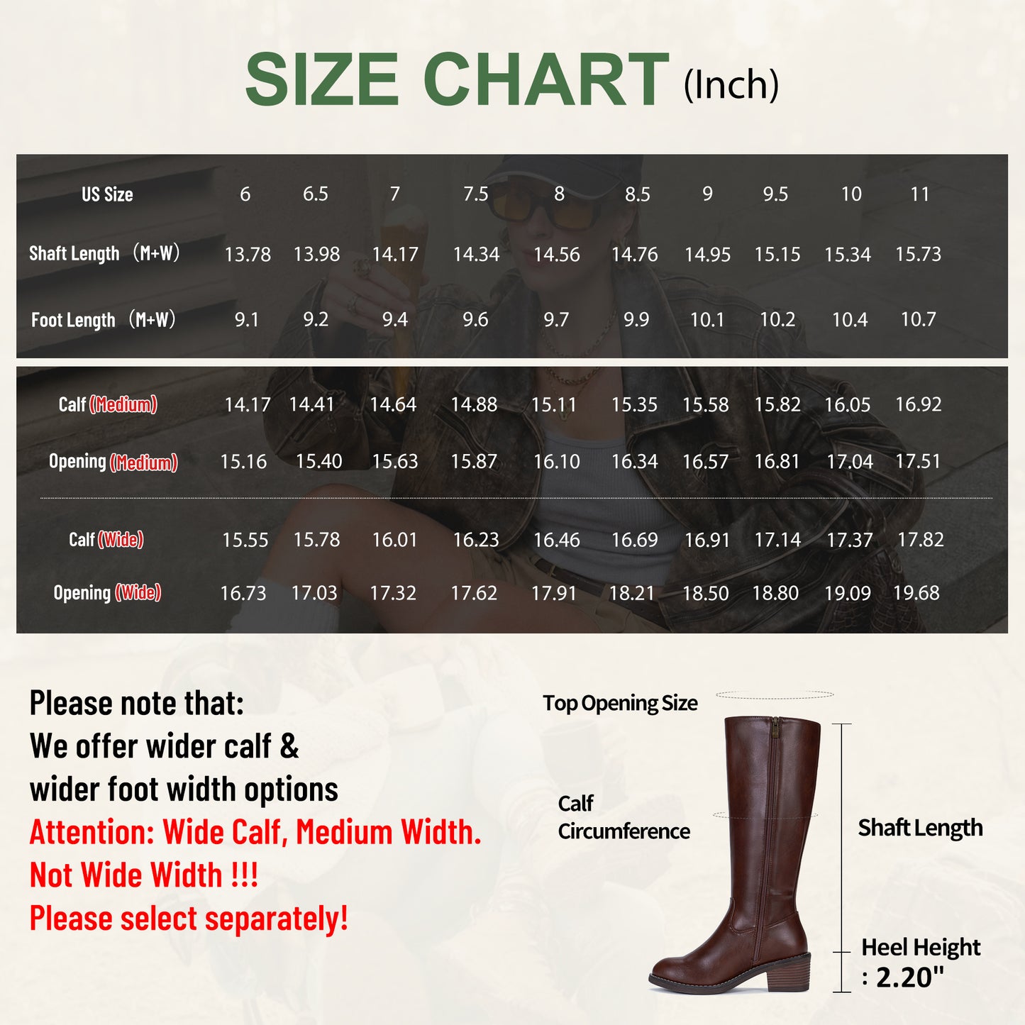 Jeossy 9661A Women's Low Block Heel Knee High Riding Boots