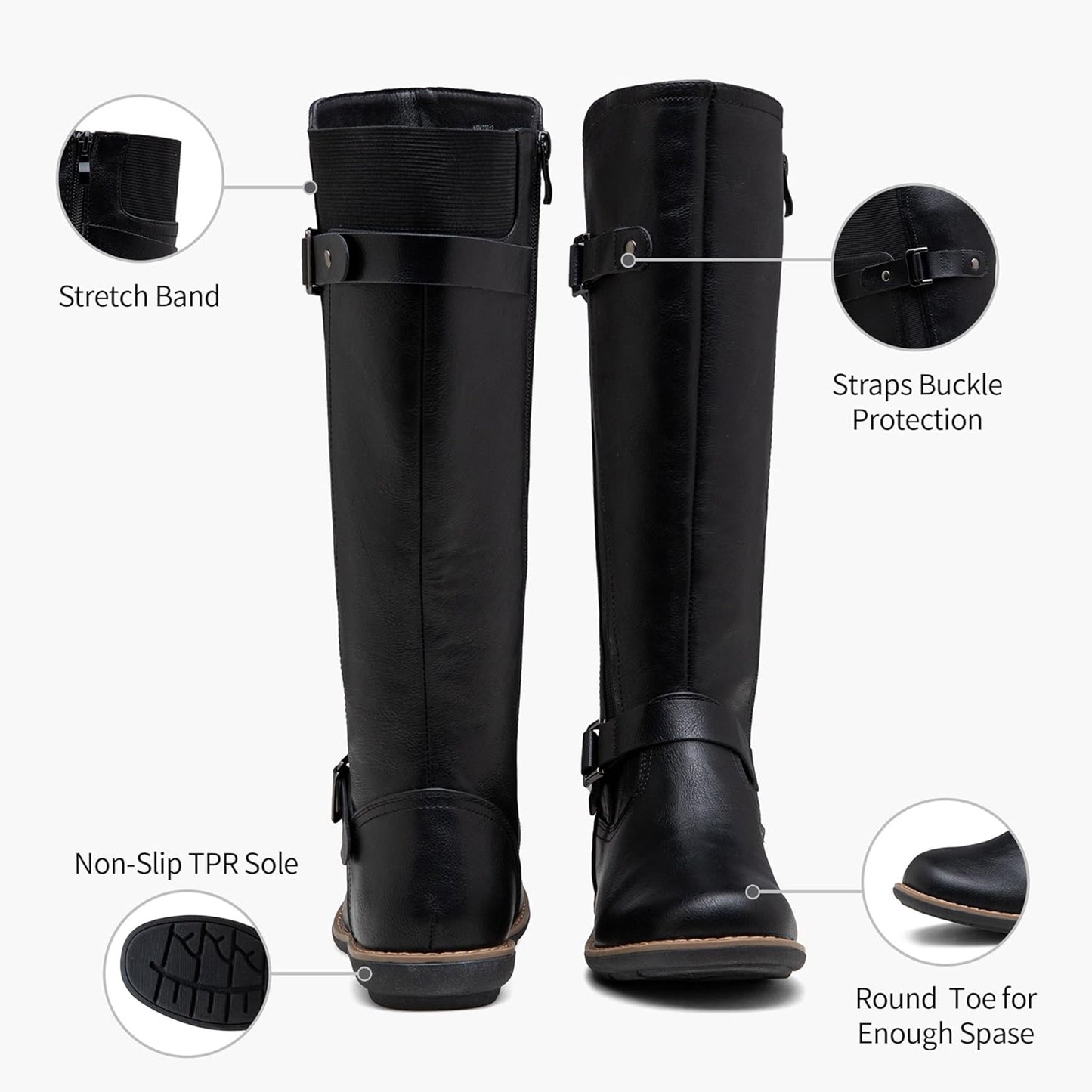 Jeossy Women's 9656 Knee-High Boots Fashion Riding Boots with Buckle