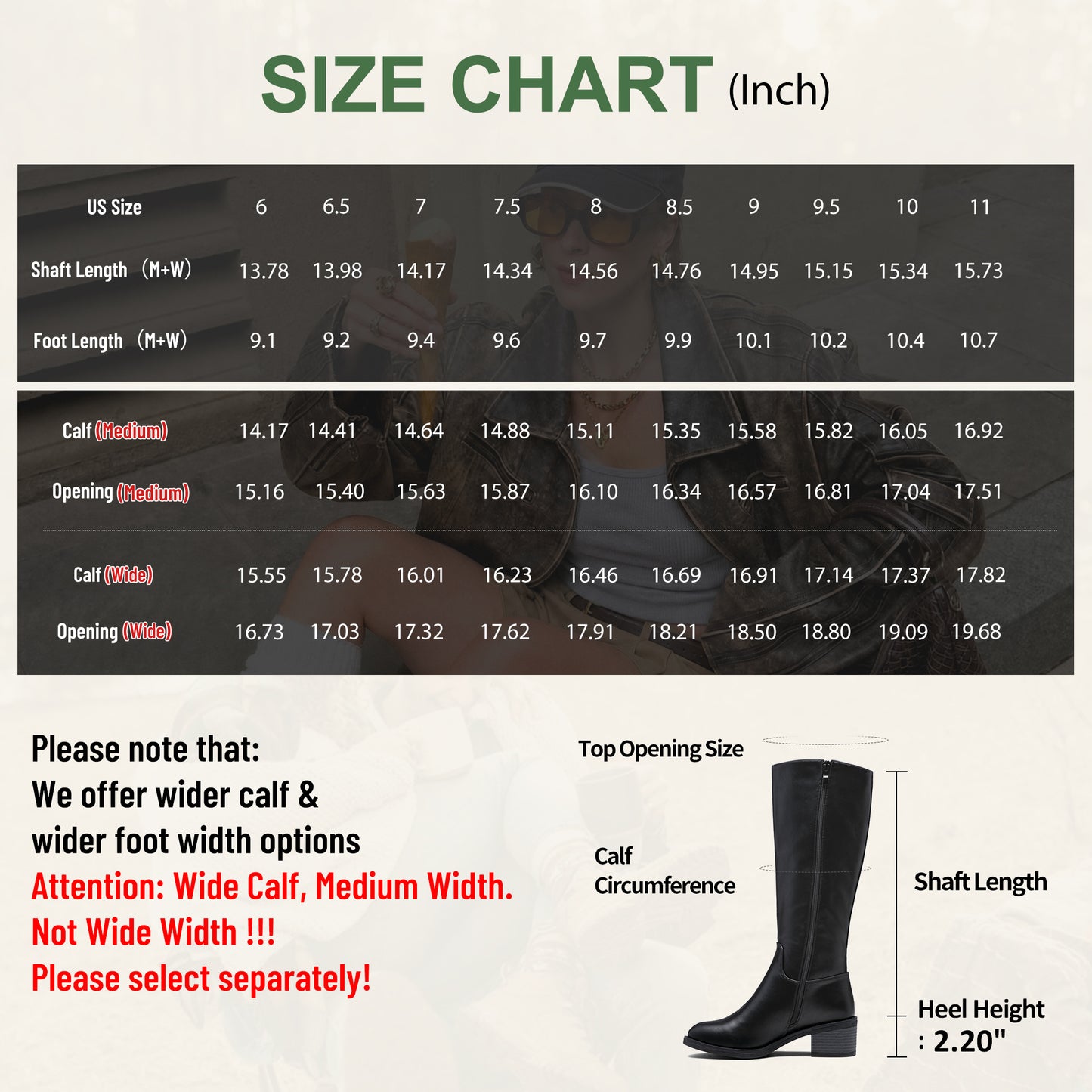 Jeossy 9661A Women's Low Block Heel Knee High Riding Boots