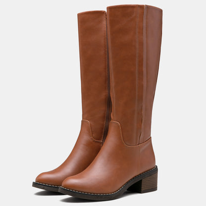 Jeossy 9661A Women's Low Block Heel Knee High Riding Boots