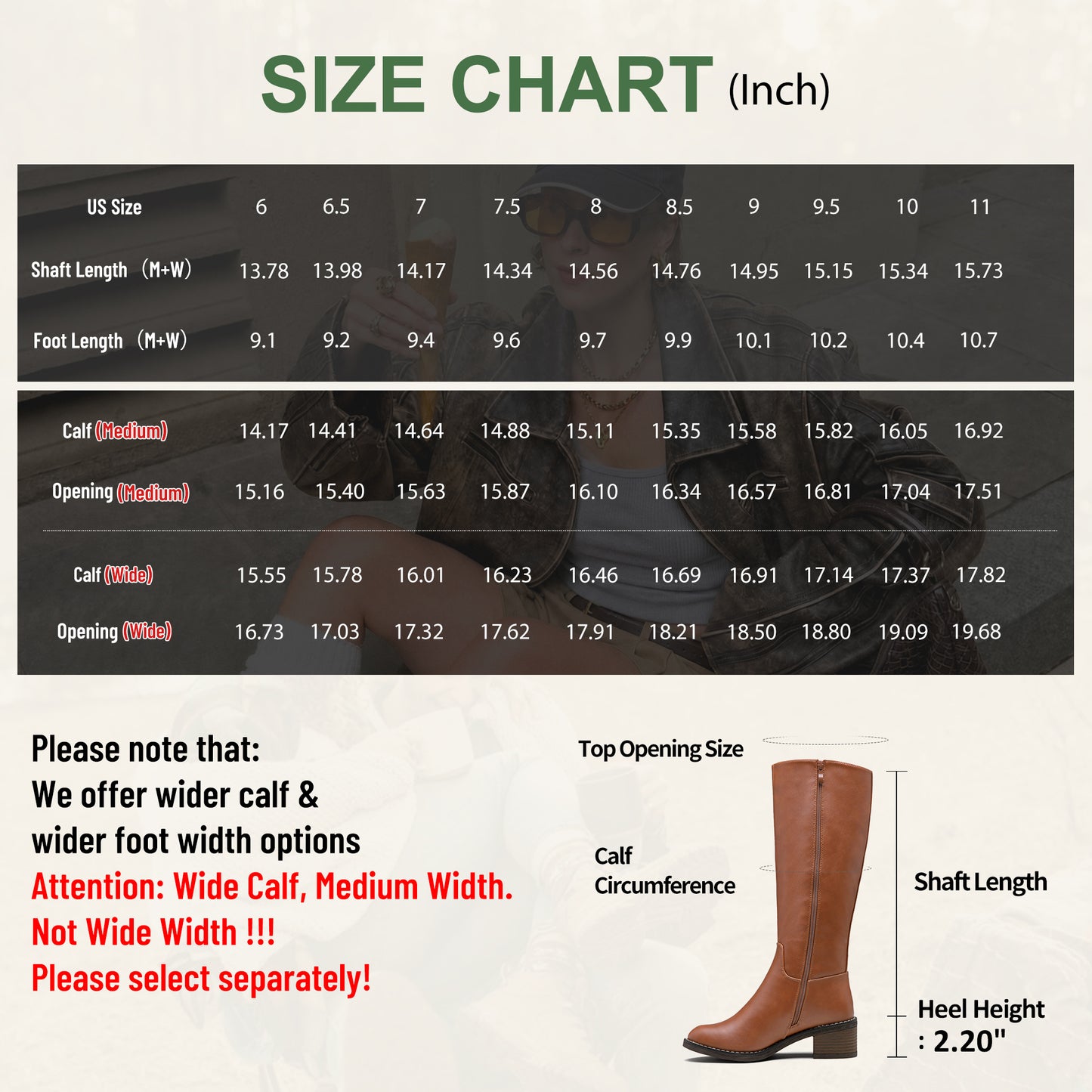 Jeossy 9661A Women's Low Block Heel Knee High Riding Boots