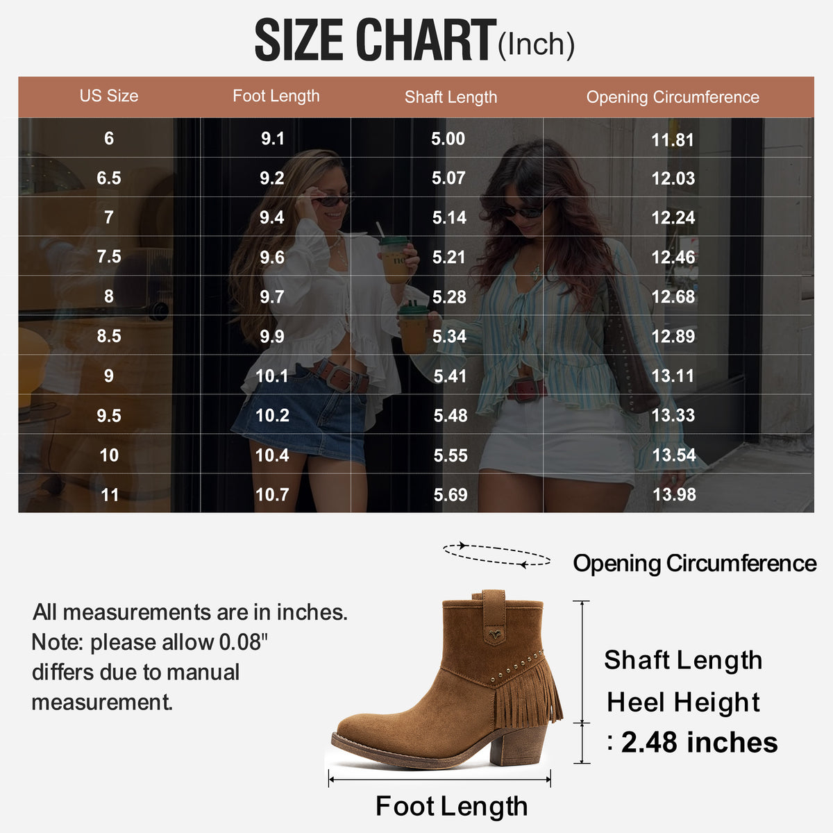 Jeossy 9207 Women's Western Square Toe Low Block Heel Fringe Booties