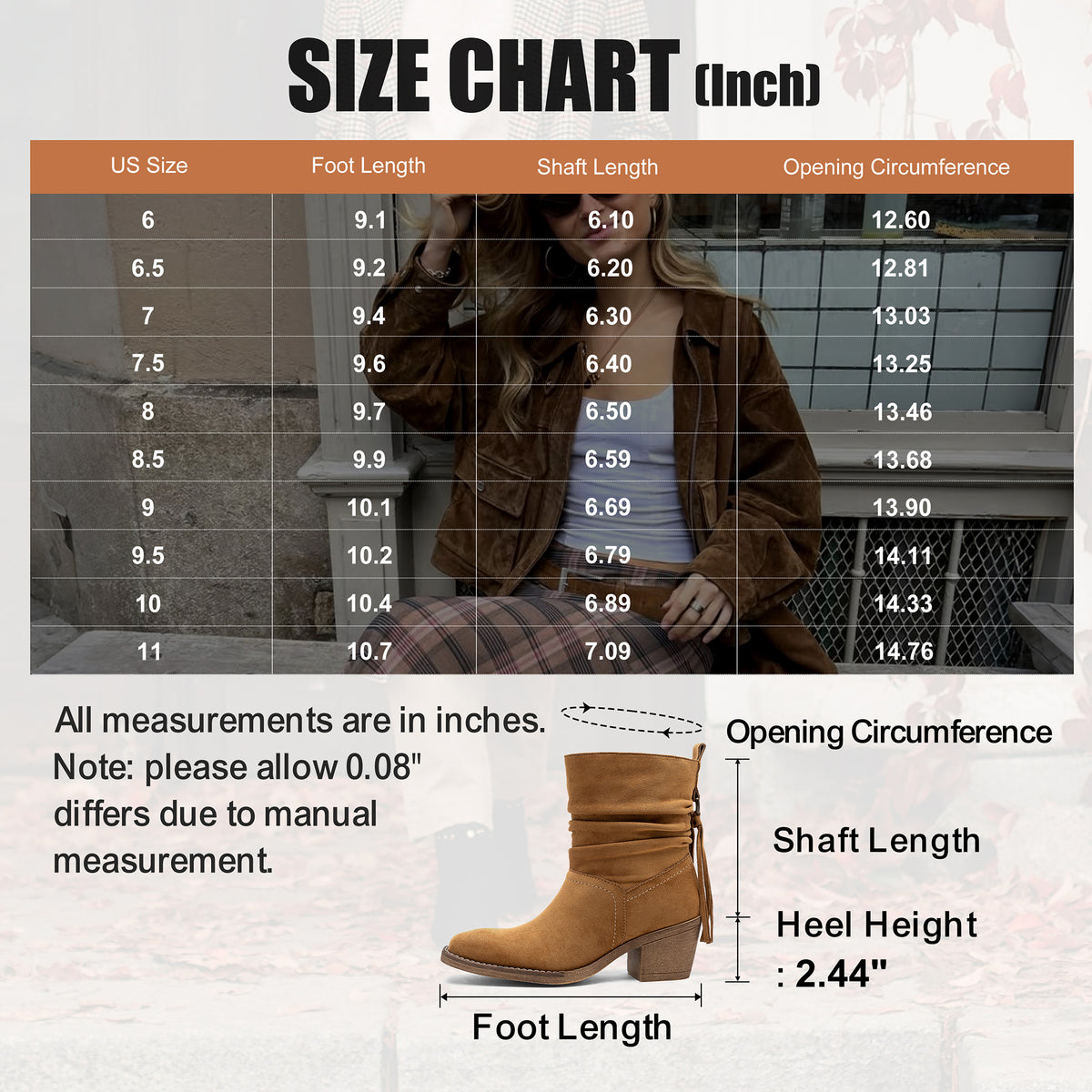 Jeossy 9203 Women's Slouchy Ankle Boots, Square Toe Low Block Heel Tassel
